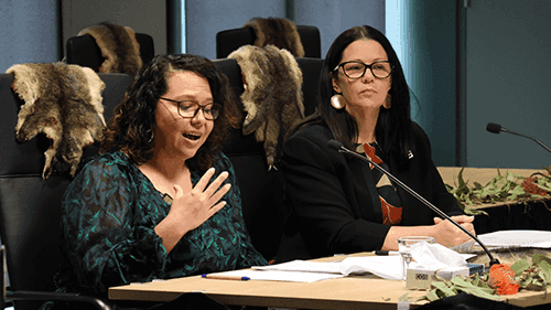 Dr Jacynta Krakouer and Karinda Taylor give evidence on Victorias child protection system at a Yoorrook public hearing.