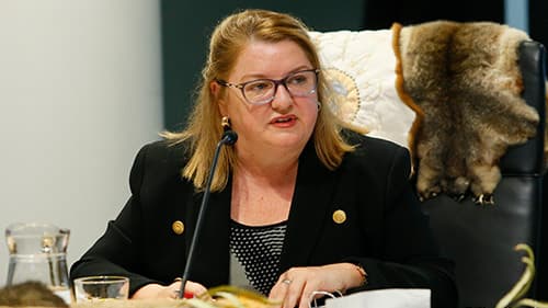 Close up of The Hon. Natalie Hutchins MP at a Yoorrook public hearing