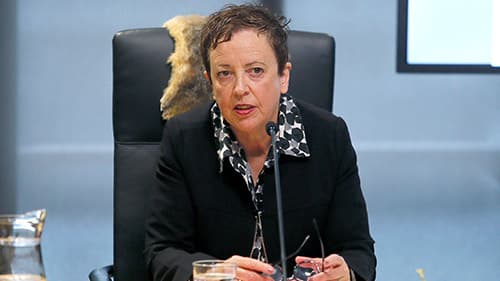 Jenny Atta the Secretary, Department of Education appearing in-front commissioners of at a Yoorrook public hearing