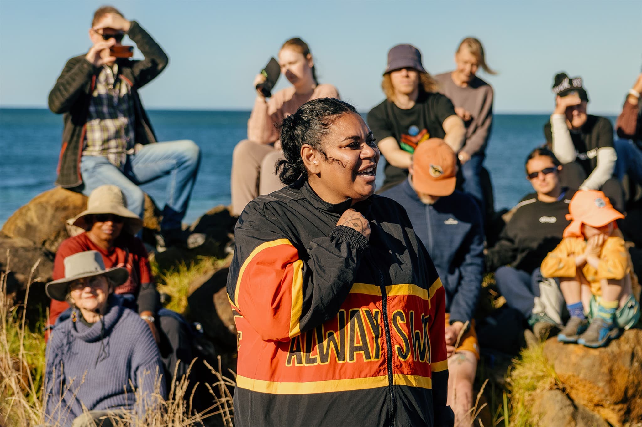 Gunditjmara/Yorta Yorta woman Keicha Day speaks at the Convincing Ground massacre site on the first day of the Walk for Truth.