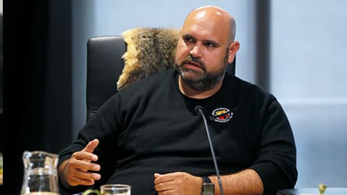 Simon Flagg, Wathaurong Aboriginal Co-Operative, wearing a black jumper with the Wathaurong logo.